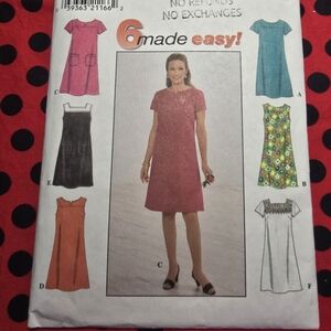 New Uncut Simplicity Dress Pattern with sleeve Variations Sz 12,14,16